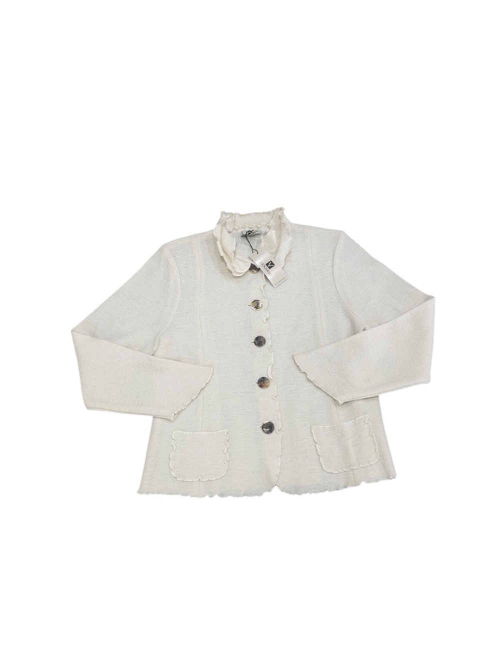 Cream Ruffle Collar Button-Front Blazer Jacket - Picture 3 of 9